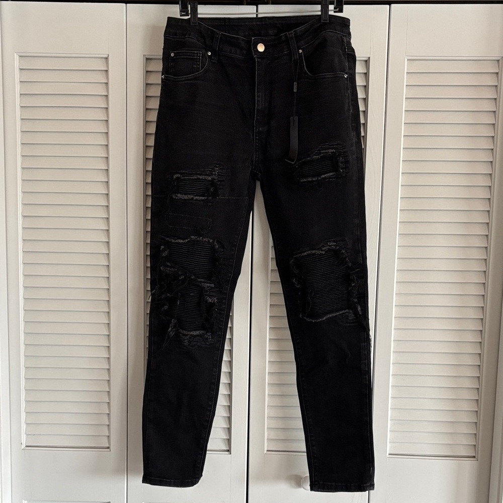 Amiri Distressed Stretch Black Skinny Slim Denim Jeans Men’s Grunge Boho Size 36